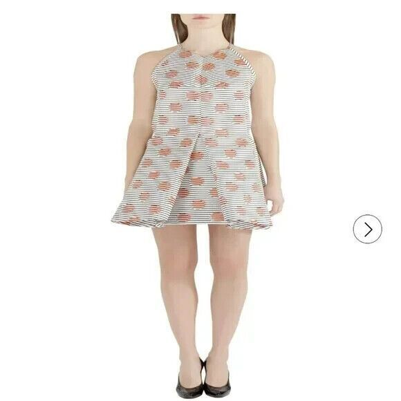 KENZO Dresses & Skirts - Kenzo White Polka Dot and Stripe Print Sleeveless Flared Dress Sz 36 (US 4)